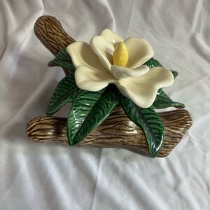 Ceramic Floral Ornament with Cream and Green